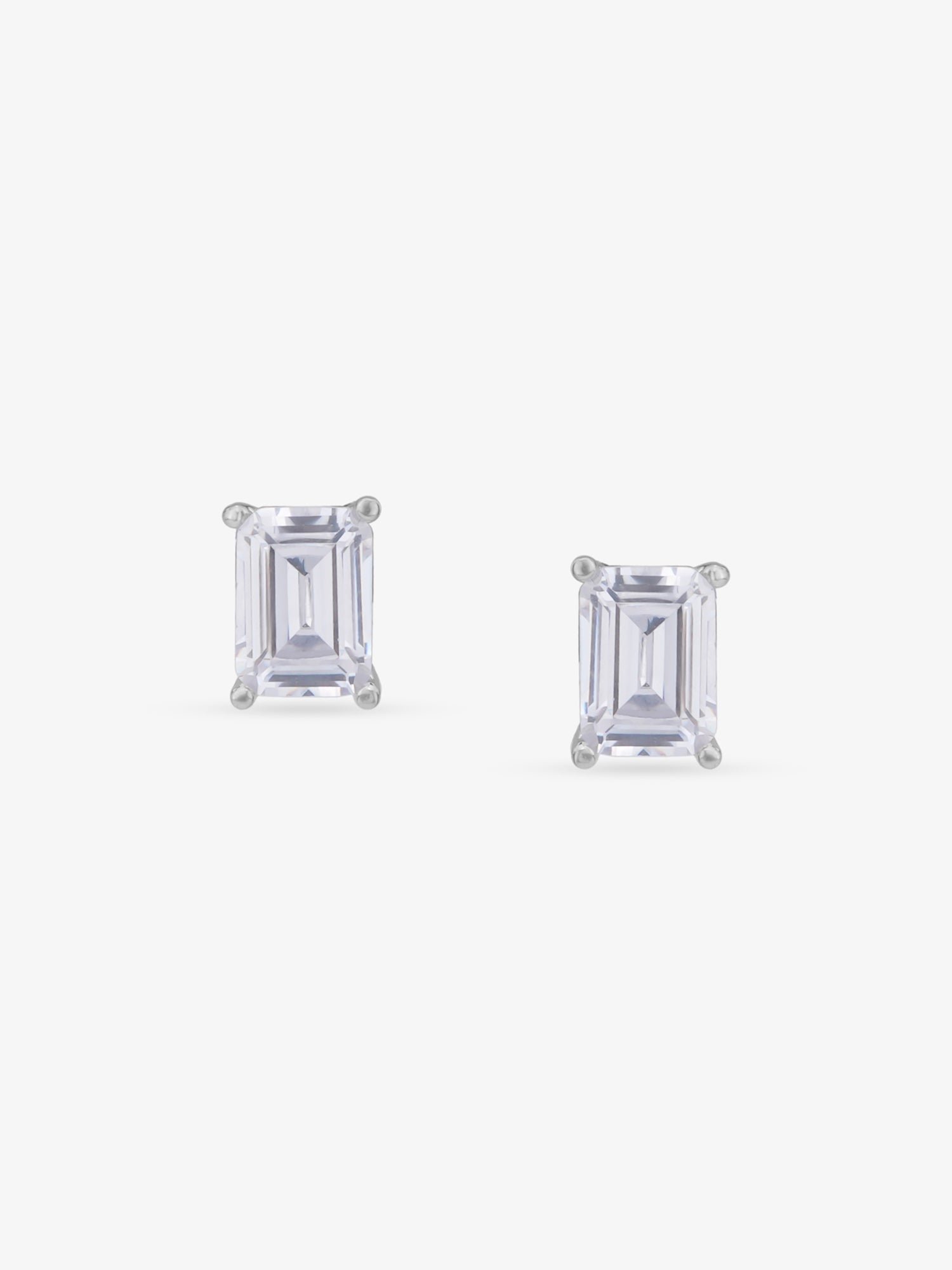 SIJA 925 Silver White Stone Rectangle Stud elegant sterling silver womens jewellery accessory front view