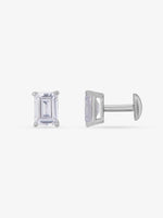 Side view of SIJA 925 Silver White Stone Rectangle Stud highlighting sleek silver setting with rectangle stone charm