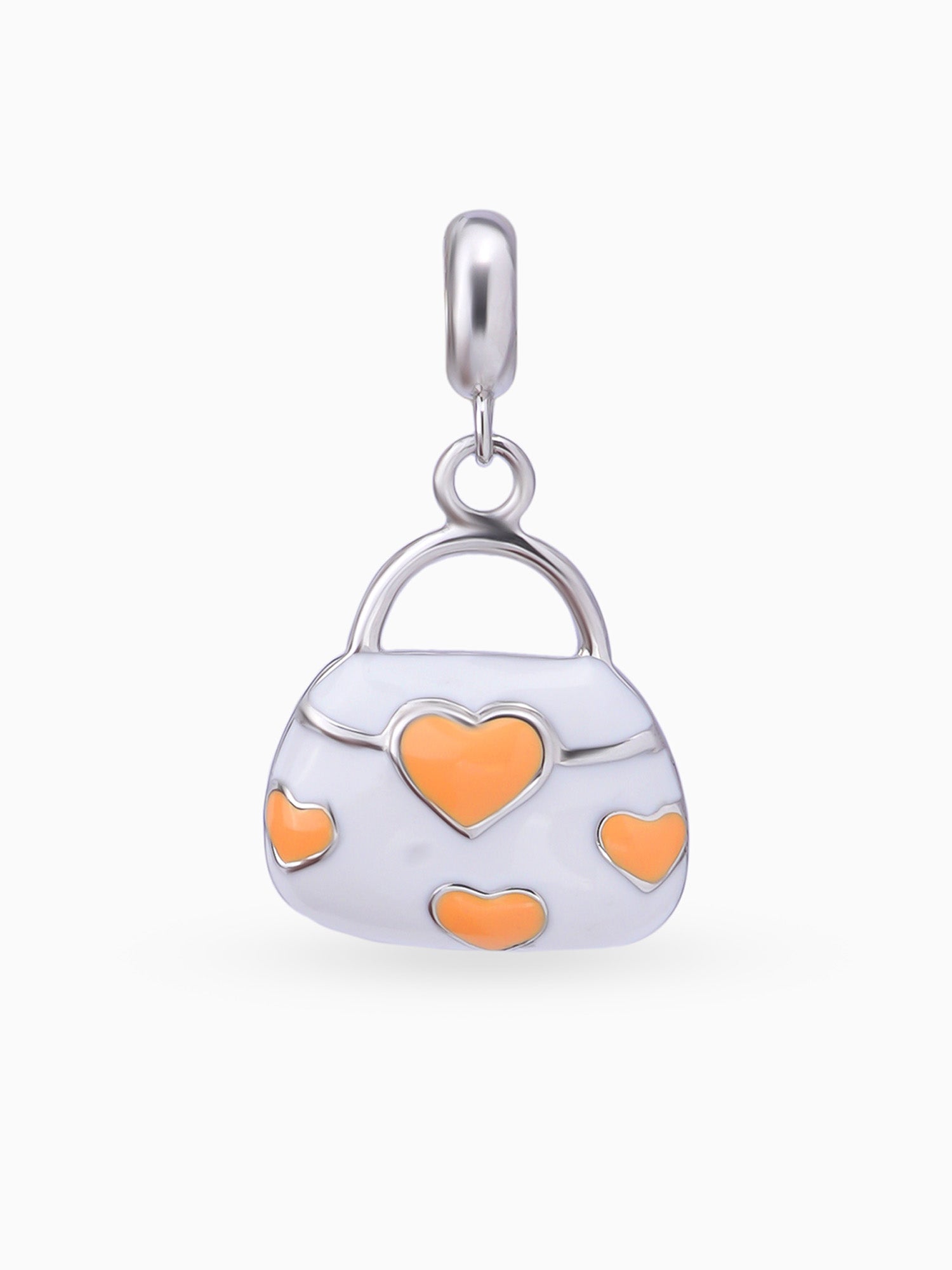 Close up SIJA 925 silver jewellery white yellow heart bag charm handcrafted premium design versatile accessory for everyday wear and special occasions