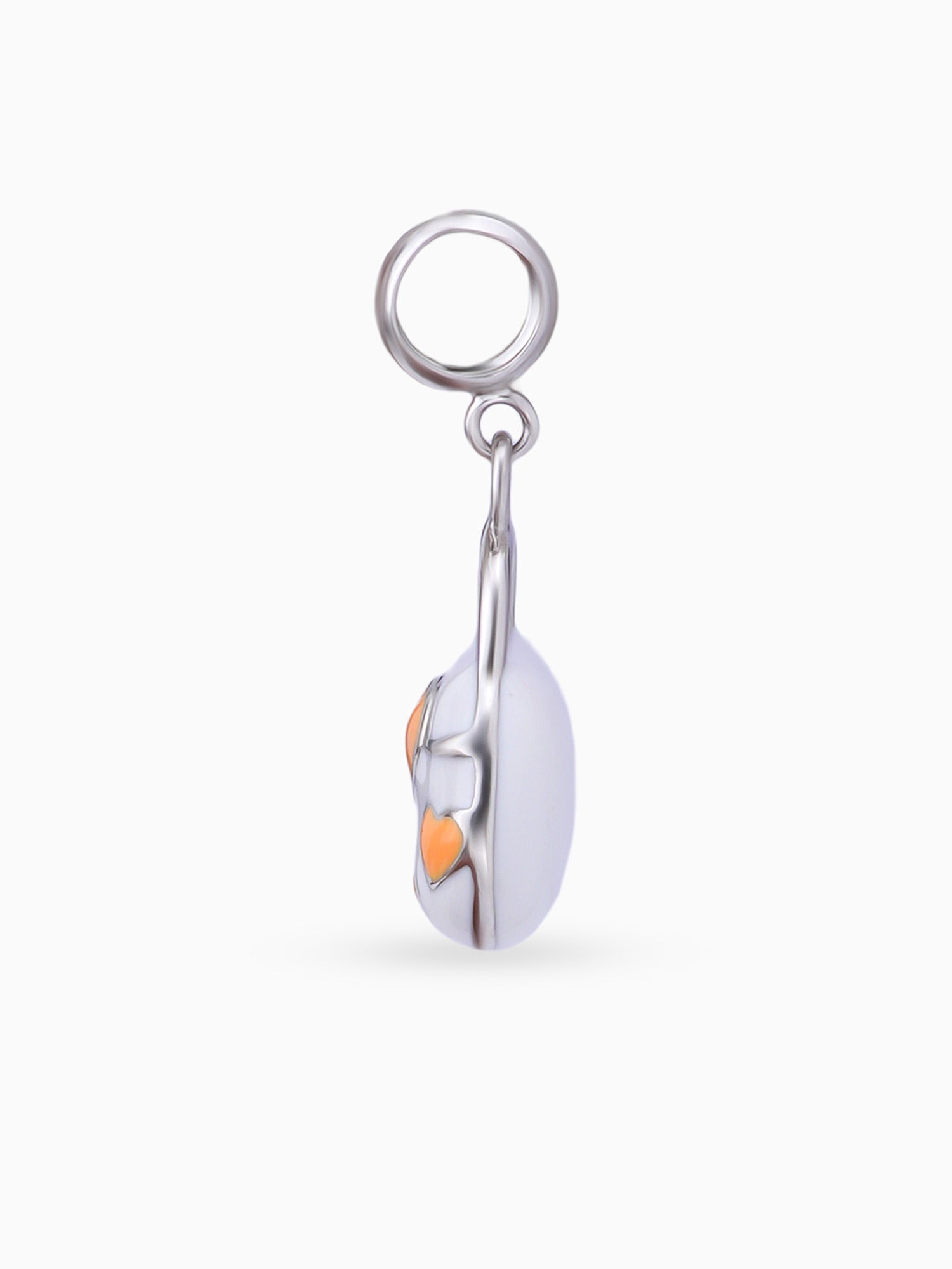 Side view SIJA 925 silver jewellery white yellow heart bag charm stylish handcrafted accessory perfect for parties anniversaries and festive wear