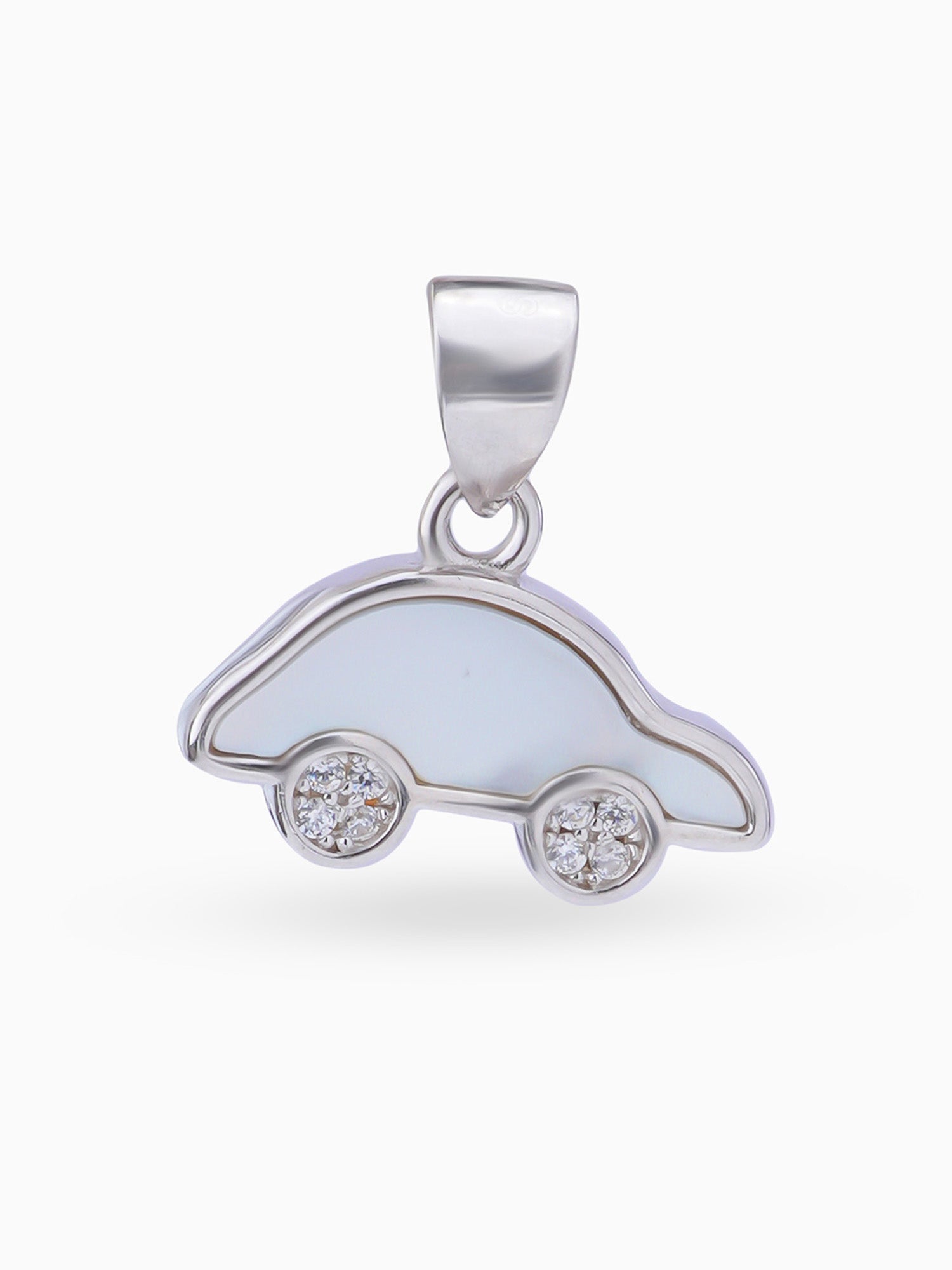 Hero shot SIJA 925 silver jewellery white pink little car pendant BIS hallmarked elegant timeless accessory perfect for weddings festive wear and gifting