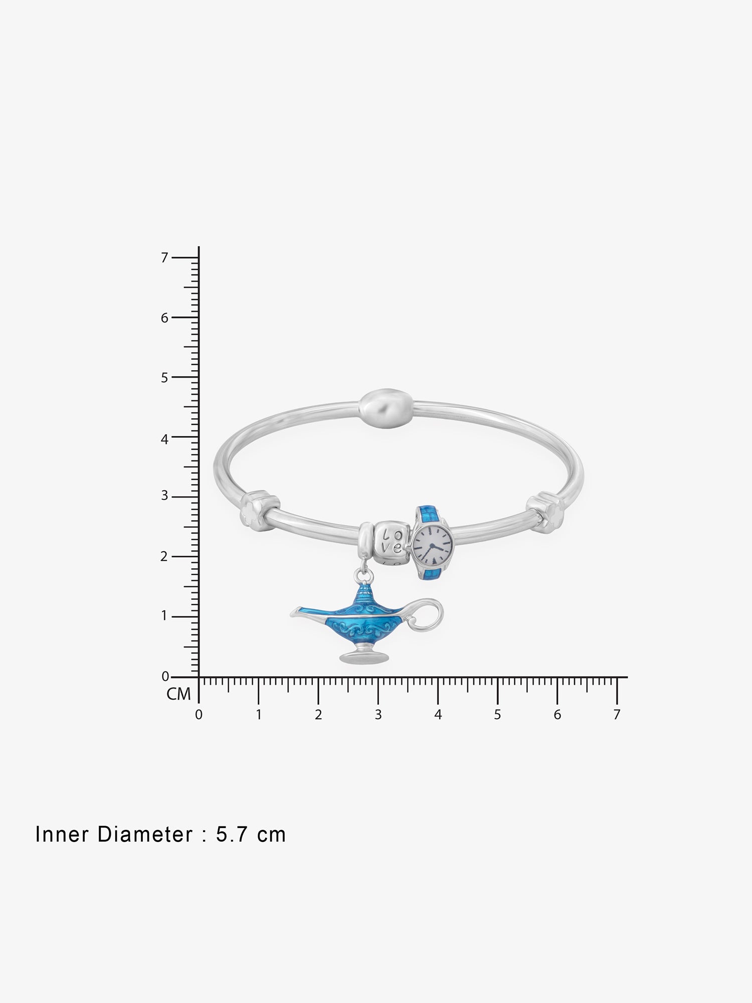 Reverse of SIJA Women’s Bracelet with Aladdin Lamp & Watch Charm showing BIS 925 hallmark stamp certified sterling silver jewellery authenticity and quality assurance