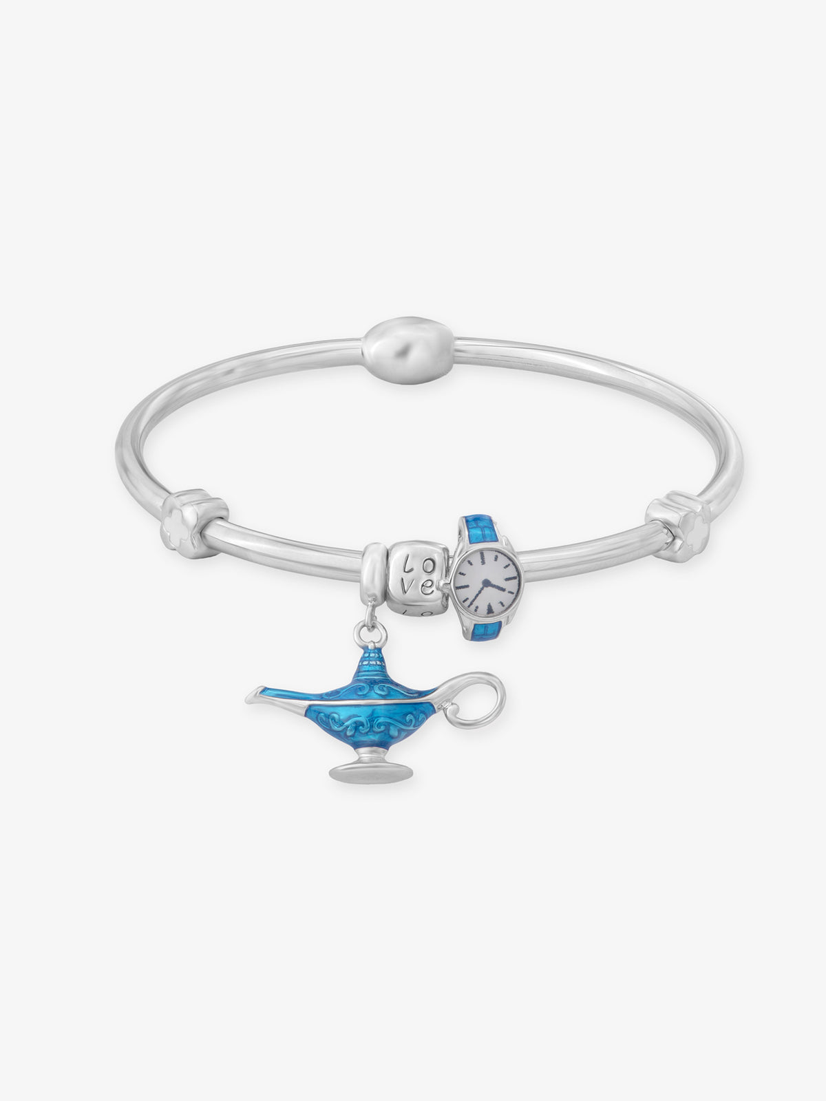 SIJA 925 Silver Women’s Bracelet with Aladdin Lamp & Watch Charm sterling silver jewellery whimsical design full front hero view accessory