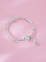Detailed close up of SIJA 925 Silver Women Bracelet showing enamel bunny charm and handcrafted silver chain