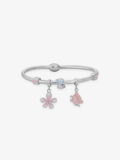 SIJA 925 Silver Women Bracelet Floral Butterfly Charm elegant sterling silver jewellery accessory front view