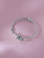 Close‑up of SIJA 925 Silver Women’s Bracelet showing Forever MOM charm detailing handcrafted sterling silver jewellery sentimental accessory for mothers