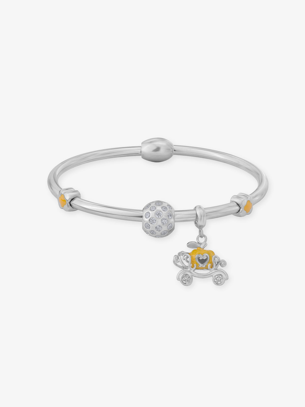 SIJA 925 Silver Women’s Cuff Bracelet with Royal Carriage Charm sterling silver jewellery elegant design full front hero view accessory