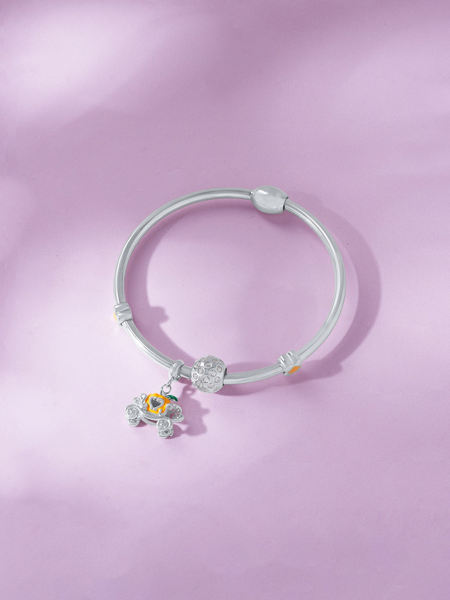 Close‑up of SIJA 925 Silver Women’s Cuff Bracelet showing Royal Carriage charm detailing handcrafted sterling silver jewellery whimsical accessory