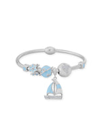 Close‑up of SIJA 925 Silver Women’s Bracelet showing enamel sailboat and floral blue charm detailing handcrafted sterling silver jewellery unique accessory