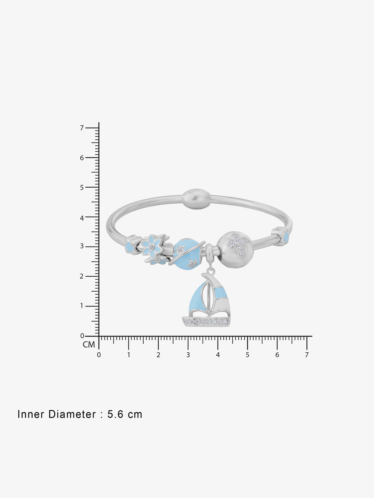 Reverse of SIJA Women’s Bracelet with Sailboat & Floral Blue Charm showing BIS 925 hallmark stamp certified sterling silver jewellery authenticity and quality assurance