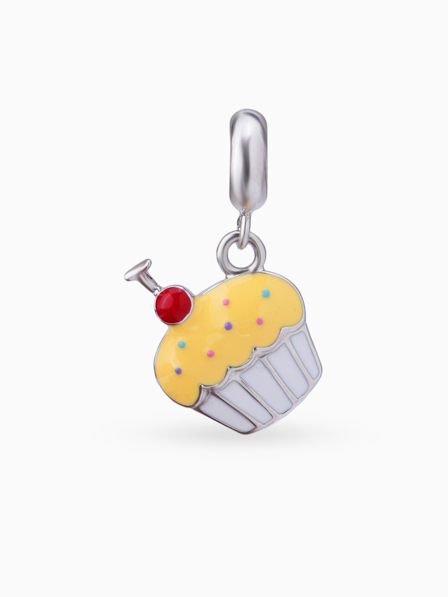 Close up SIJA 925 silver jewellery yellow cup cake charm handcrafted premium design versatile accessory for everyday wear and special occasions