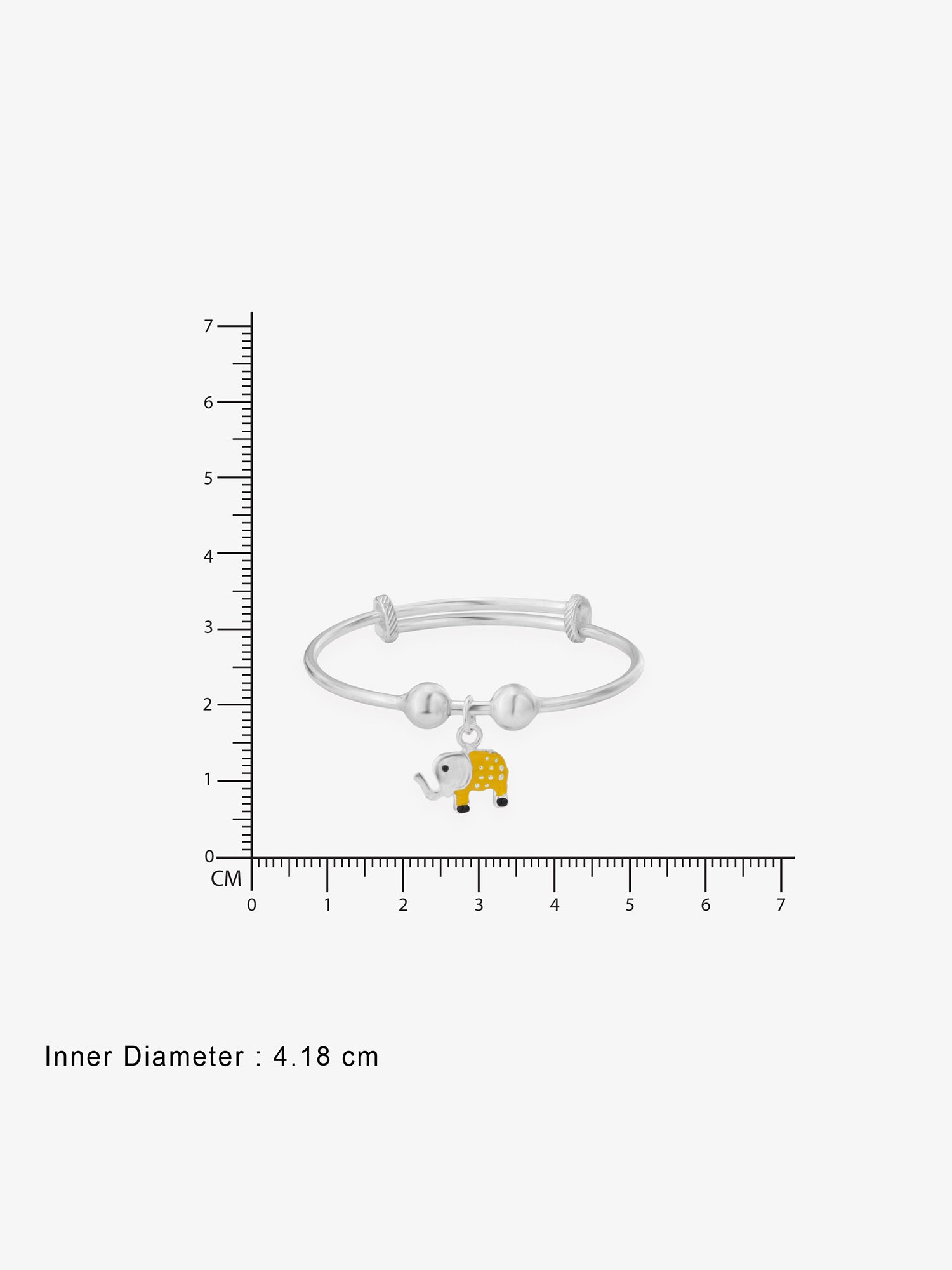 Reverse view of SIJA Kids Bracelet with Yellow Elephant Charm showing BIS 925 hallmark certified sterling silver jewellery made in India