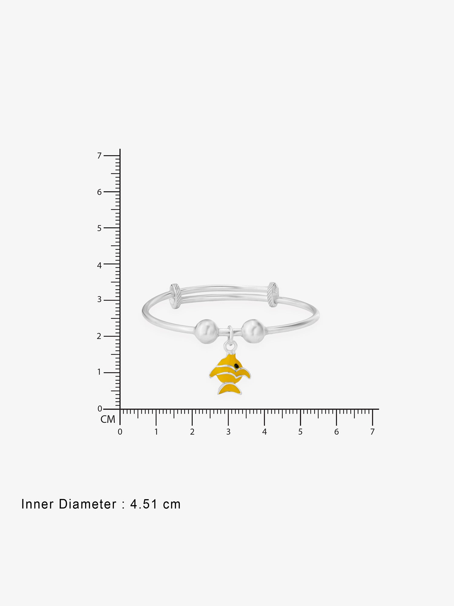 Reverse view of SIJA Kids Bracelet with Yellow Fish Charm showing BIS 925 hallmark certified sterling silver jewellery made in India