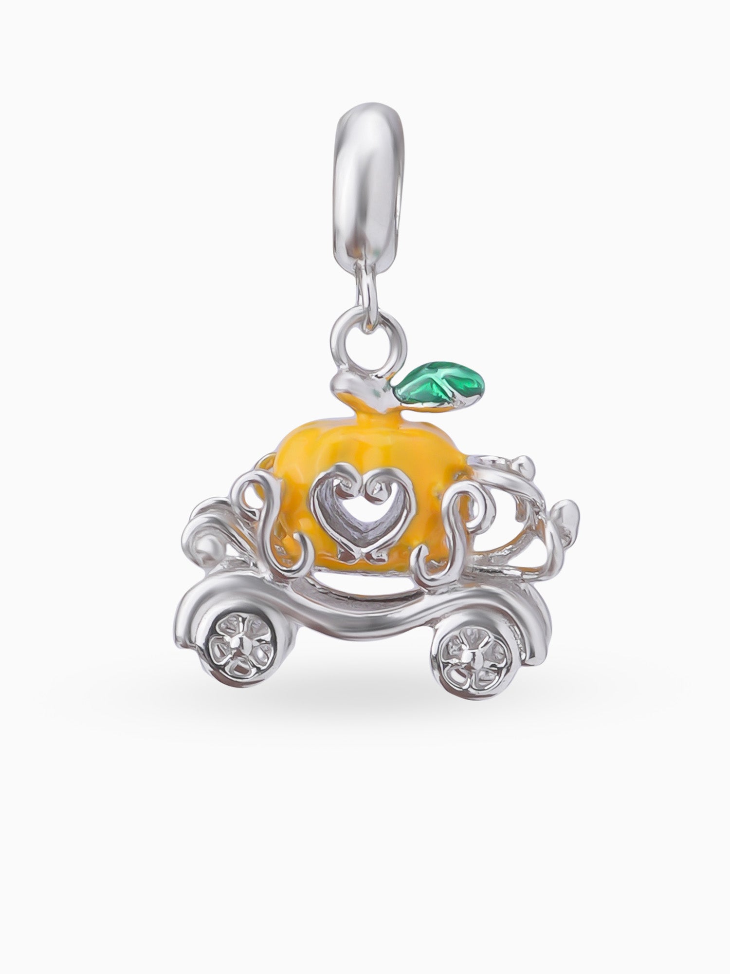 Close up SIJA 925 silver jewellery yellow royal carriage charm handcrafted premium design versatile accessory for everyday wear and special occasions