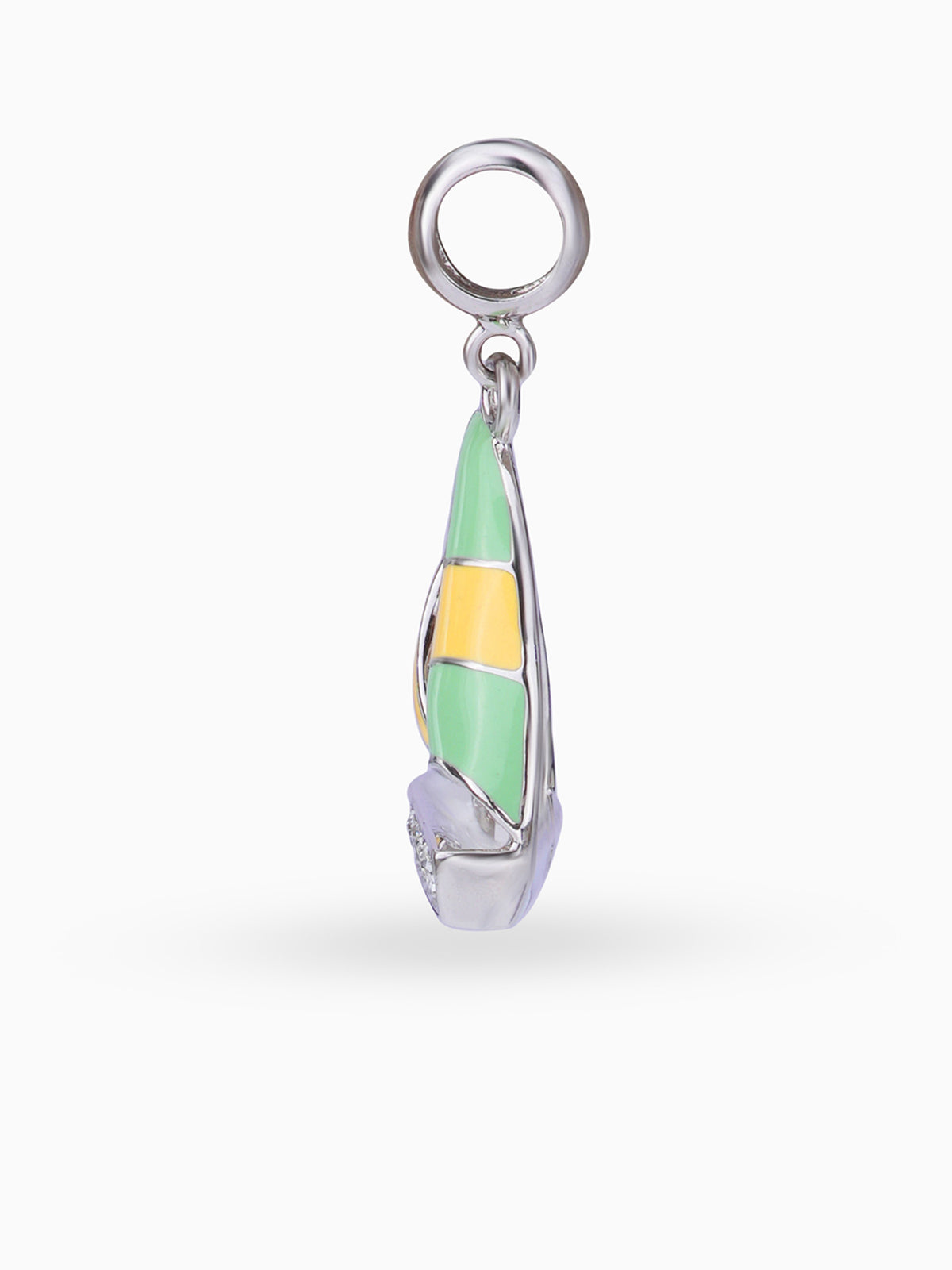 Side view SIJA 925 silver jewellery yellow sailboat charm stylish handcrafted accessory perfect for weddings parties anniversaries and festive wear