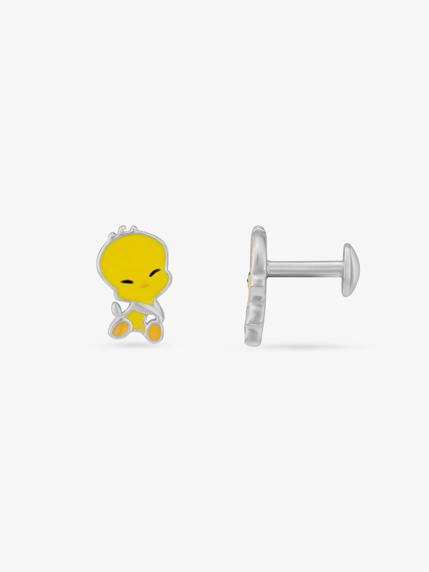 Side profile of SIJA 925 Silver Yellow Tweety Bird Stud sterling silver jewellery elegant accessory durable construction polished edges