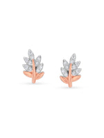Detailed close up of SIJA Zircon Leaf Stud showing sparkling zircon stones with delicate leaf motif craftsmanship
